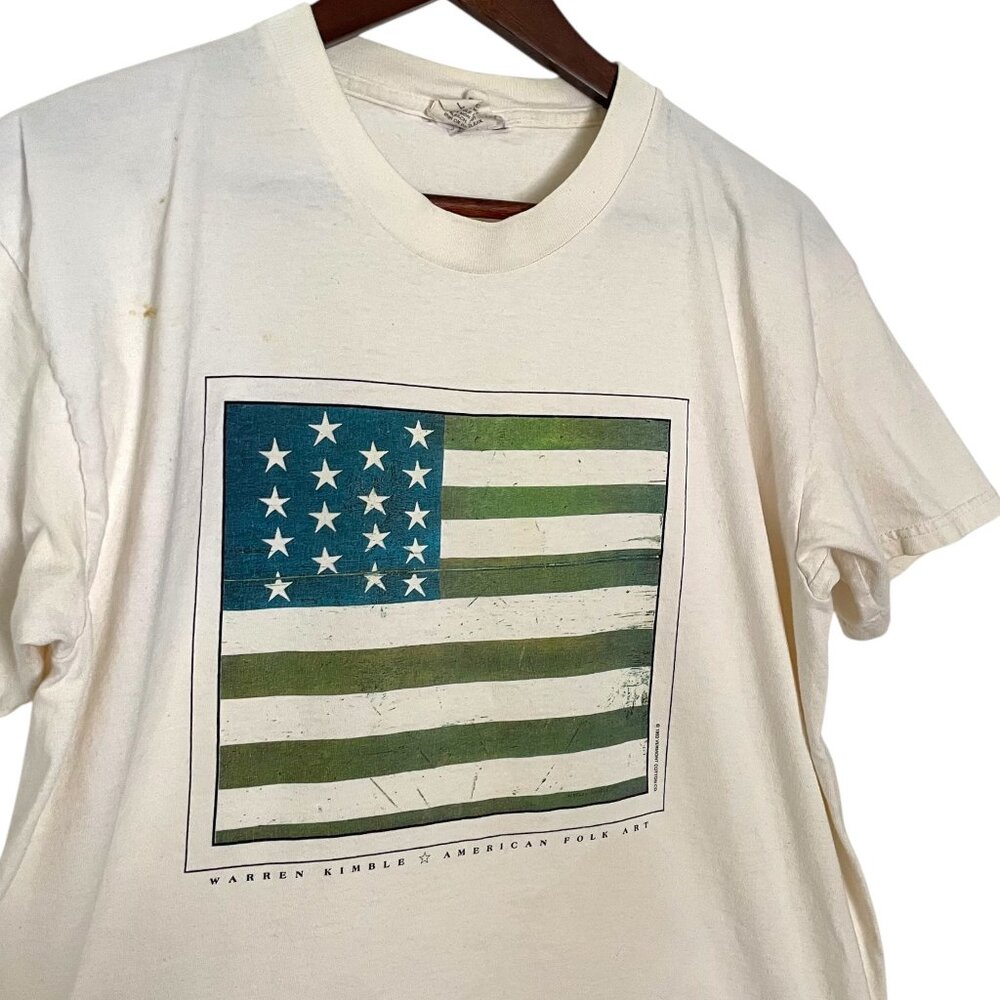Vintage 90s Warren Kimble American Folk Art T Shirt L US Flag Vermont Cotton Co